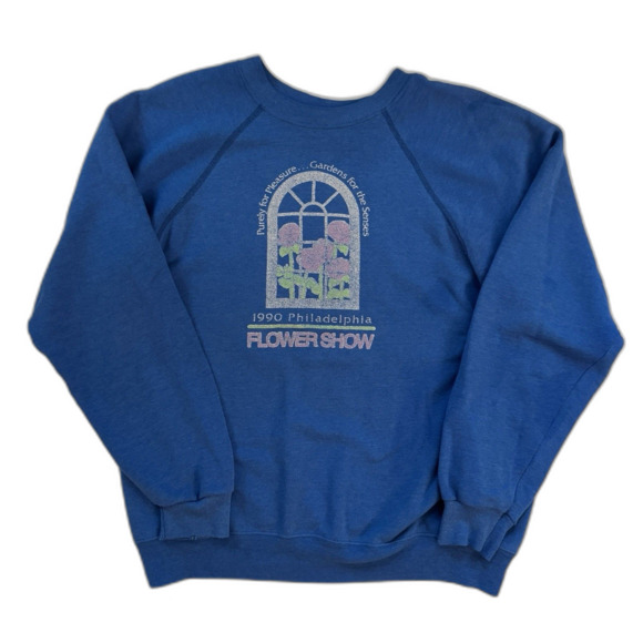 Vintage 1990 Philadelphia Flower Show Sweatshirt Adult L Blue Hanes Crewneck - Picture 1 of 4